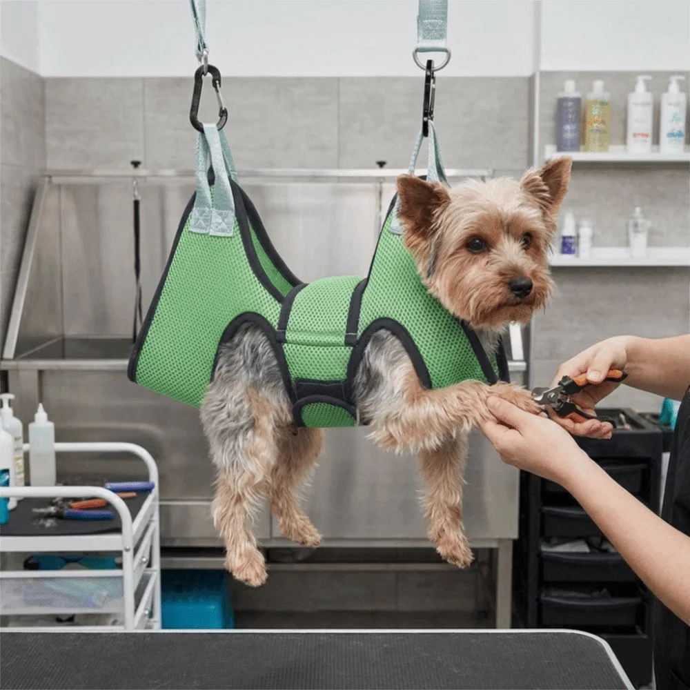 Adjustable Dog Grooming Hammock Mesh Hanging Cat Restraint Sling Anti Bite with Security Strap Pet Beauty Hanging for Dogs Cats