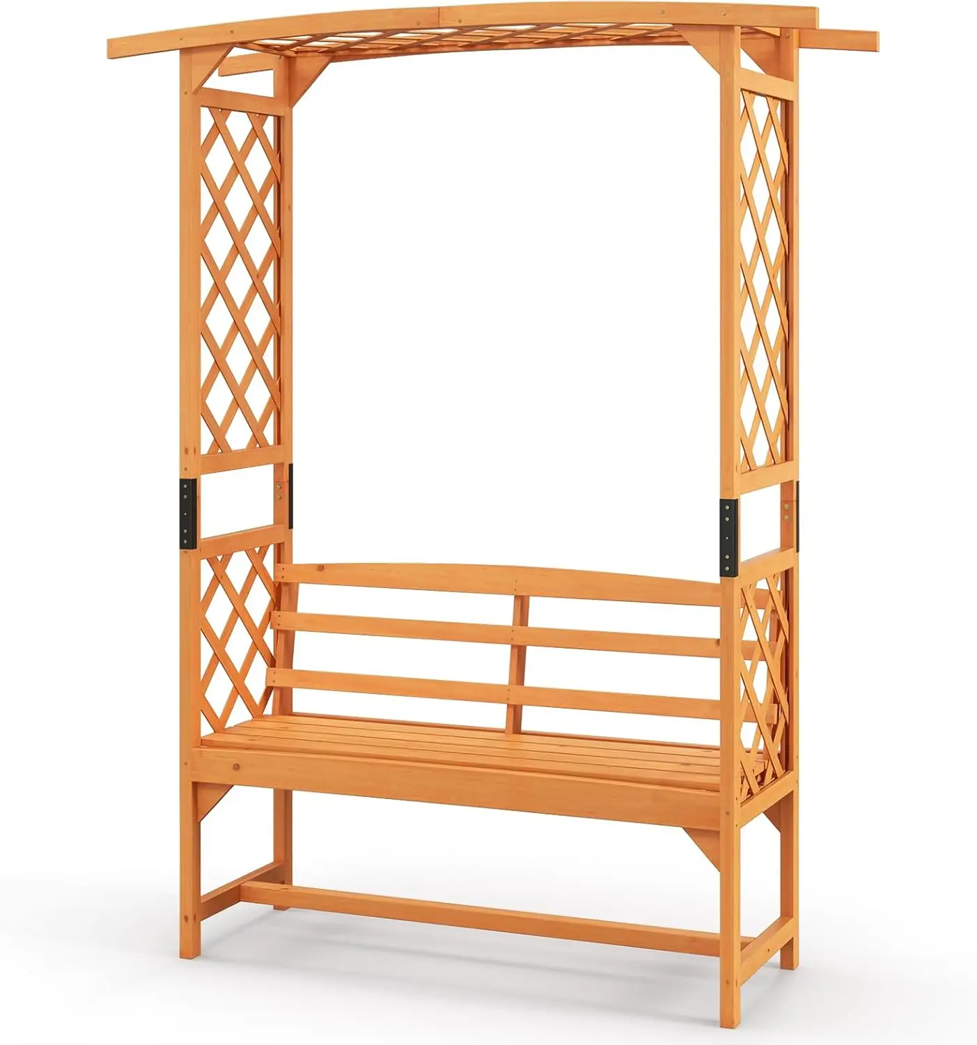 Garden Arch Trellis with Bench - 63''W x 79''H Wooden Arbor with 2-Person Outdoor Bench, Garden Arbors Archway Pergola for Clim