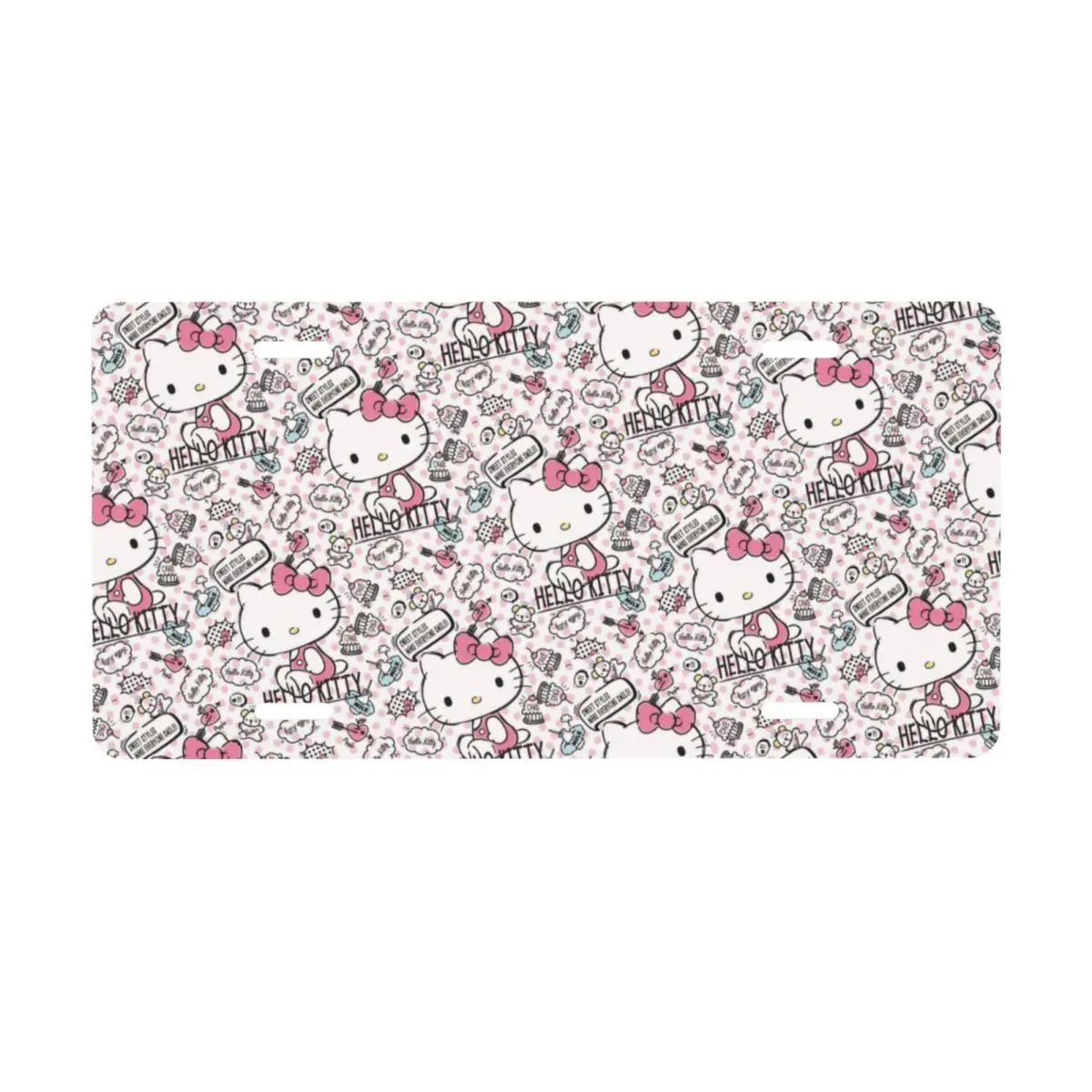 

Customized Pink Hello Kitty Cats License Plate Cover Decoration Vanity Tag Aluminum Metal License Plate Sign 6x12 Inch