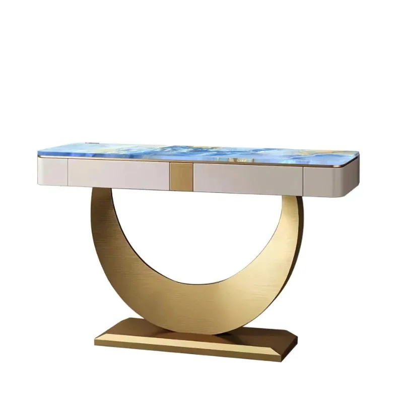 Modern minimalist light luxury corridor entrance villa living room crescent metal base entryway rack