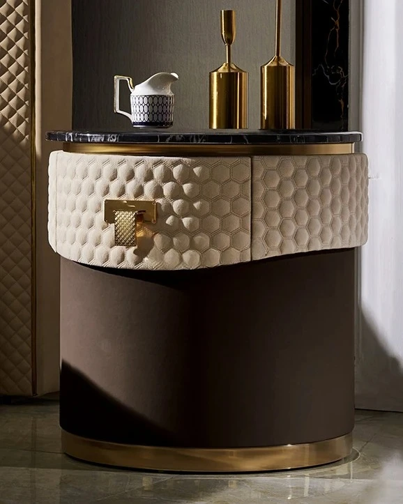Italian Post-Modern Marble Corner Table Locker High-End Bedside Leather Cabinet