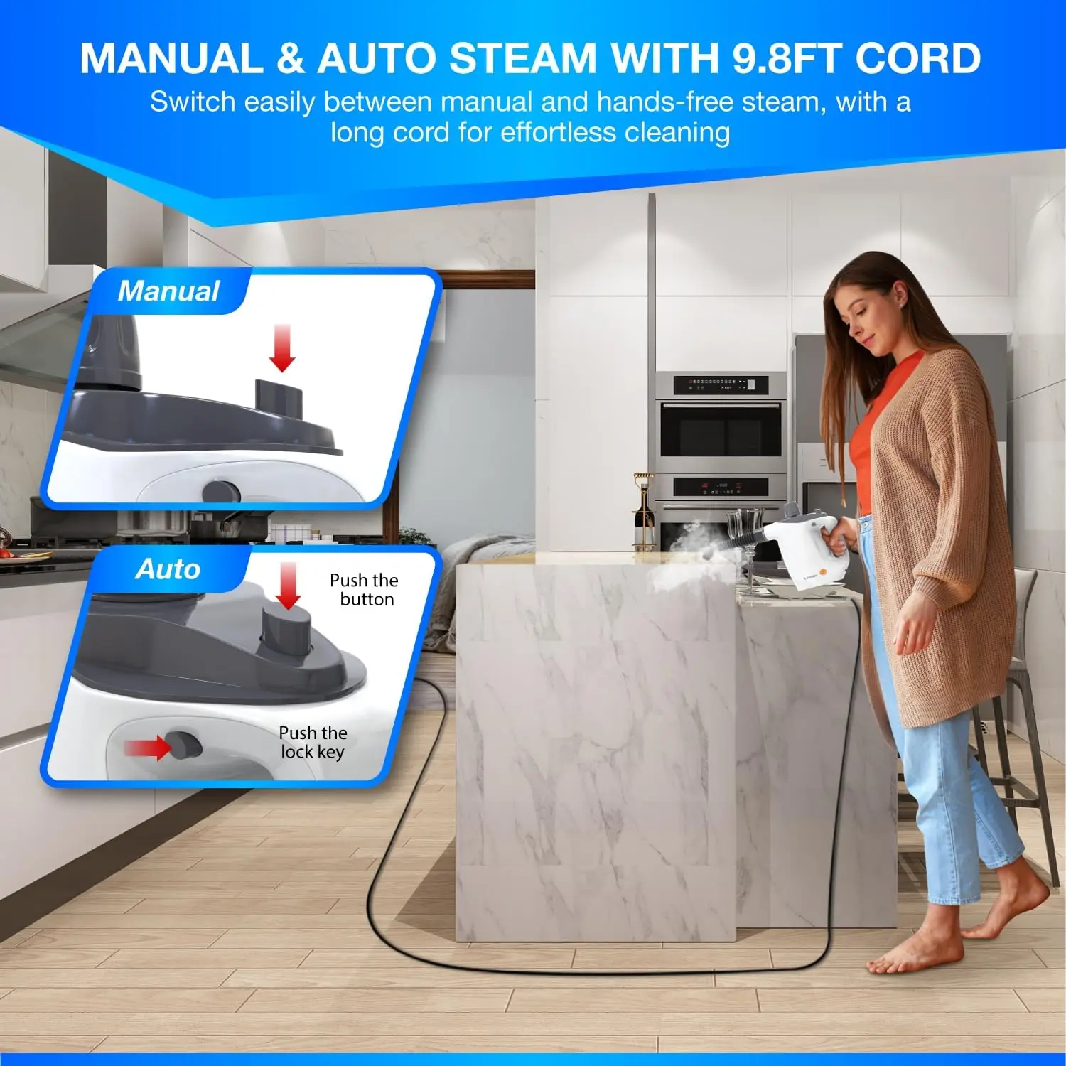 Handheld Steam Cleaner – 9-Piece Set, High-Pressure for Home, Kitchen, Car & Upholstery