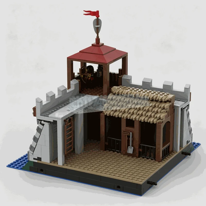1051PCS MOC Medieval Modular Castle Corner Watchtower Stable Knight Fortress Model Custom Building Blocks DIY Creative Toy Gift