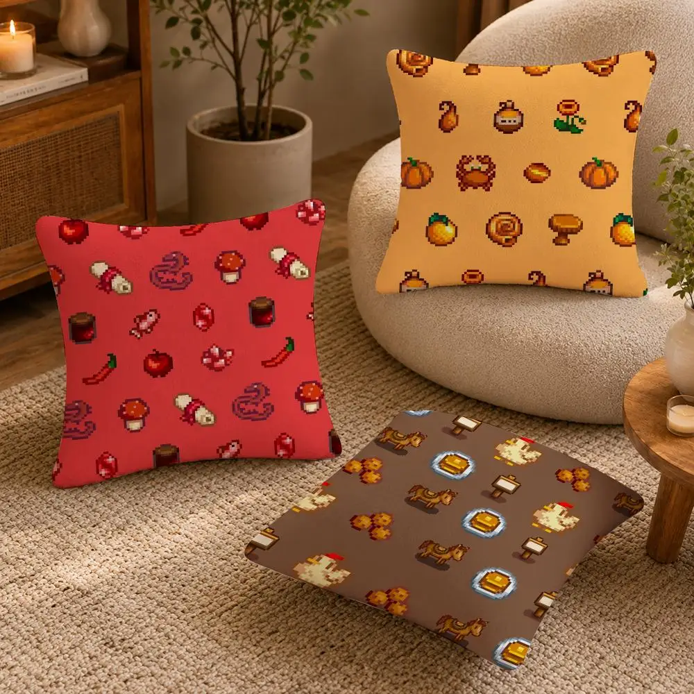 S-Stardew Valley Farm Game Cushion Cover Soft Short Plush Pillow Case Double Sided Print Washable Sofa Bed Home Decor Gift