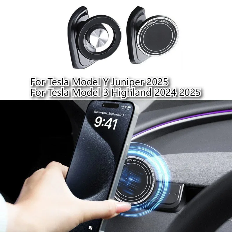 

Держатель для телефона в автомобиль Tesla Model Y Juniper 2025 и Model 3 Highland 2024, магнитный, без следов, автомобильные аксессуары