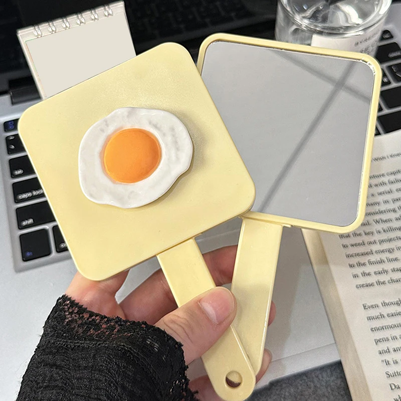 مرآة بمقبض محمول مع مشط - مرآة مكياج مربعة باللون الأصفر للعناية الشخصية واستخدام الهدايا #1