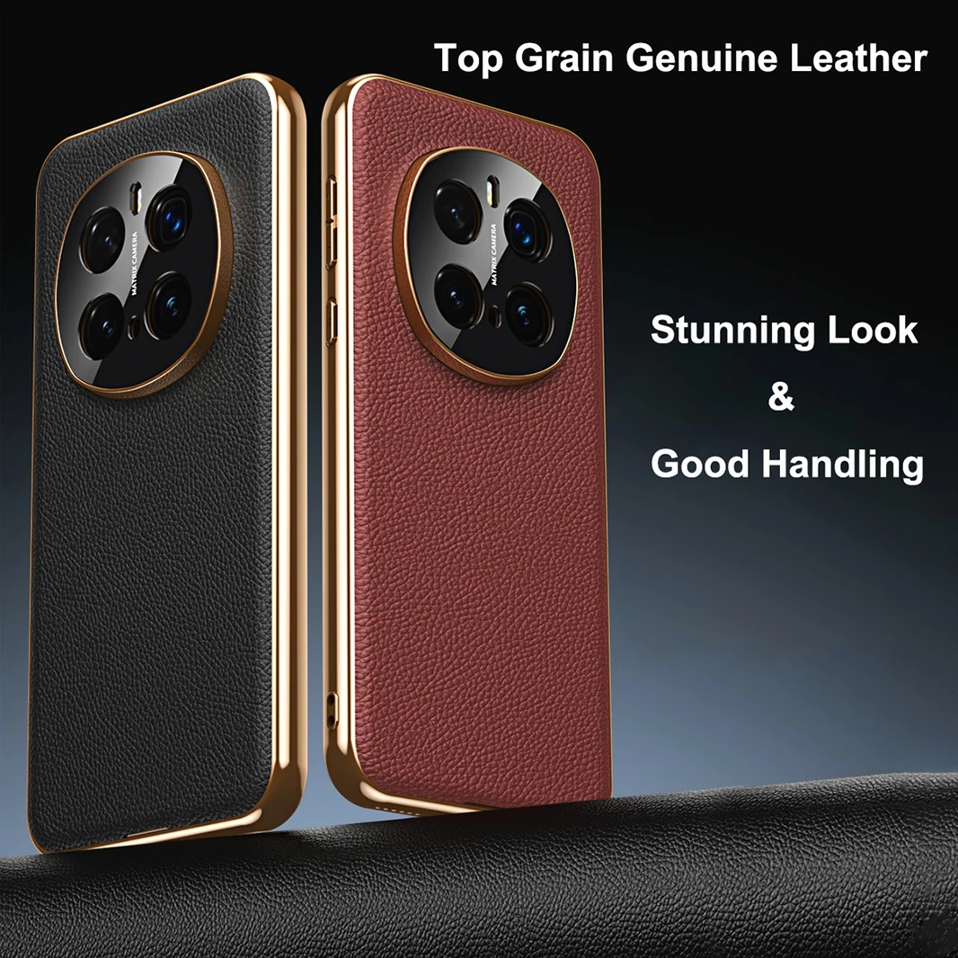 

Top Grain Genuine Leather Case For Honor Magic 7 8 Pro Built-in Magnetic Camera Lens Protection Plating Soft Cover Shell