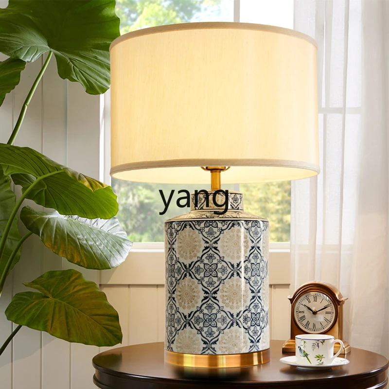 Yjq American Retro Hand-Painted Pattern Ceramic Table Lamp Bedroom Living Room Study Fashion Bedside Table Lamp