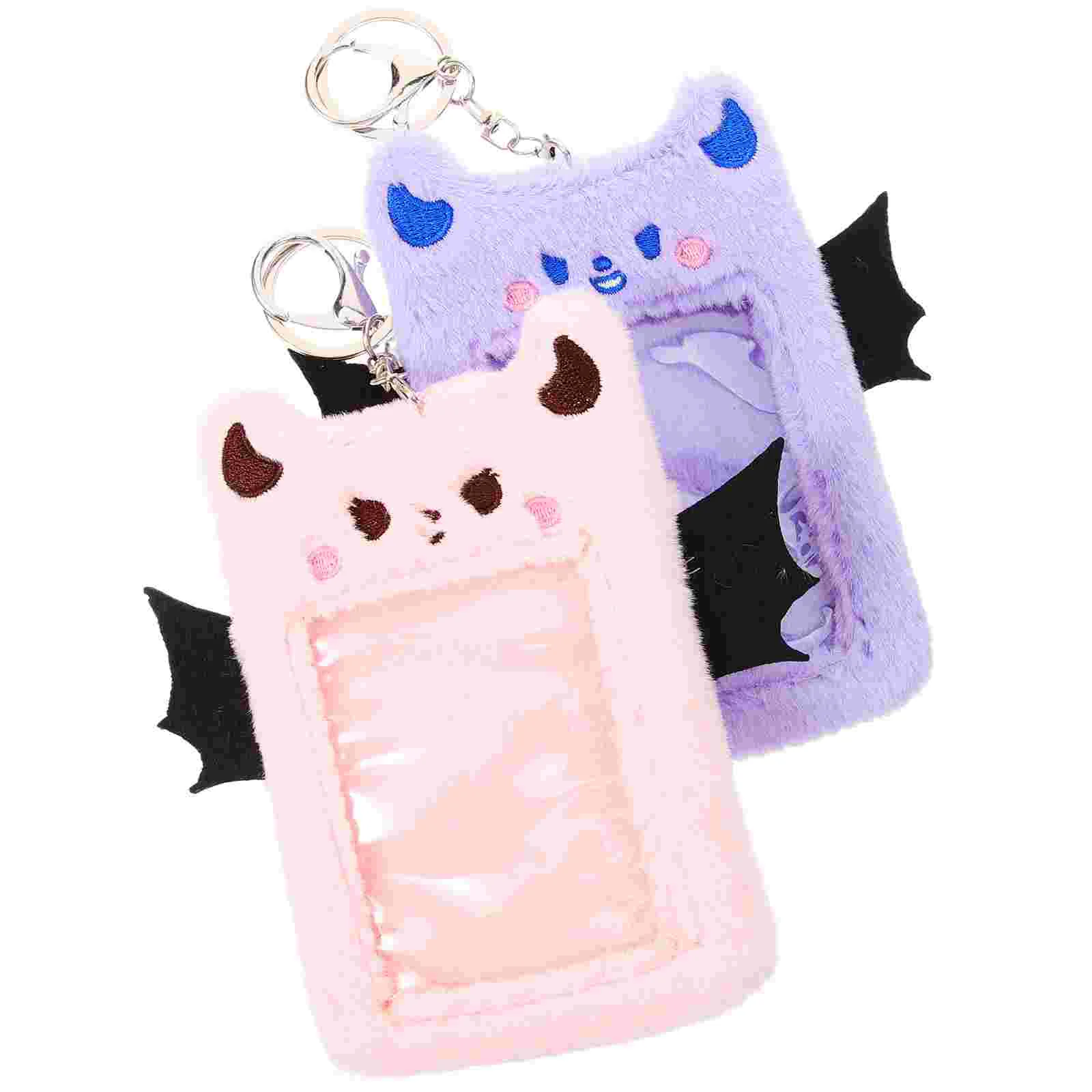 2 Pcs Demon Wings Plush Card Holder Student ID Badge Sleeve Protective Case for Photos Game Cards Postcards