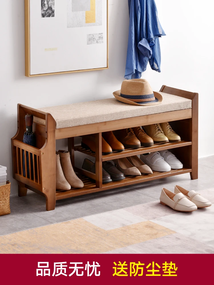 

Entryway Bamboo Shoe Storage Bench with Drawer Minimalist Long Seating Stool for Changing Shoes or Hallway Organization