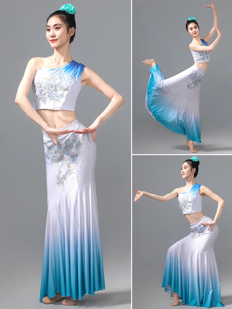 

Adult Tai Dance Costume Women's New Style Half-length Fish-tail Practice Skirt Performance Outfit for Solo Peacock Dance