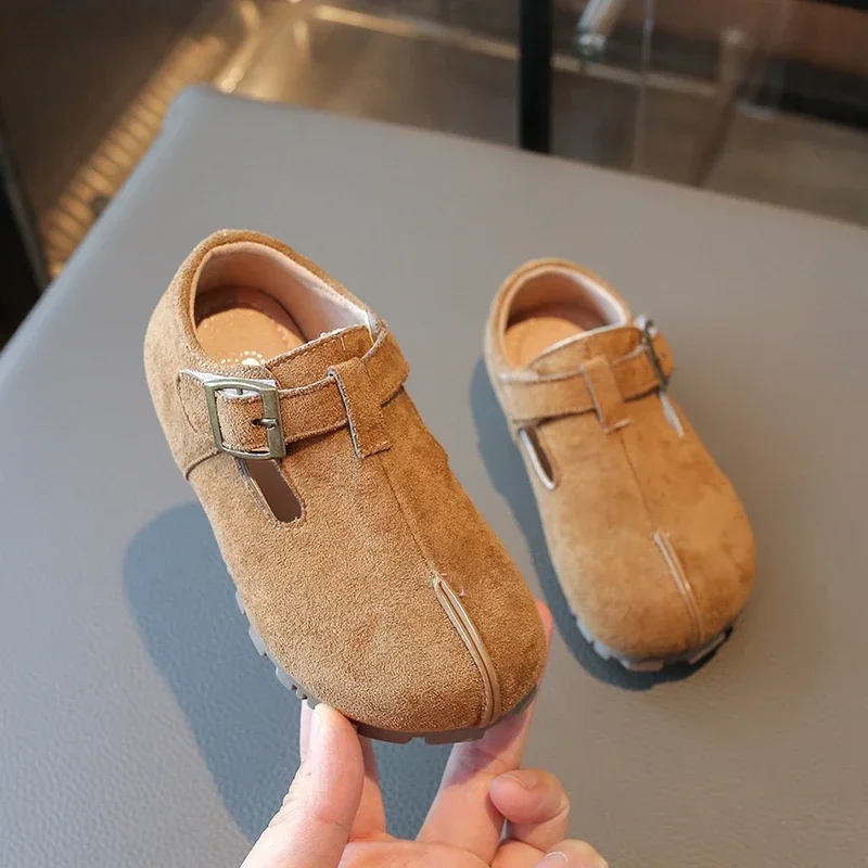 

Spring Autumn Kids Leather Shoe Girls Simple Moccasins Fashion Solid Color Round-toe Children's Causal Flat Shoes Brown Camel