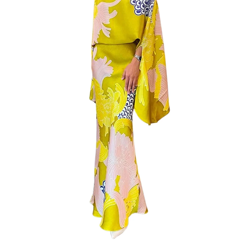 Jupe trapèze de soirée Vintage élégante pour femmes, taille haute, coupe ample, imprimé floral, bas de jupe longue