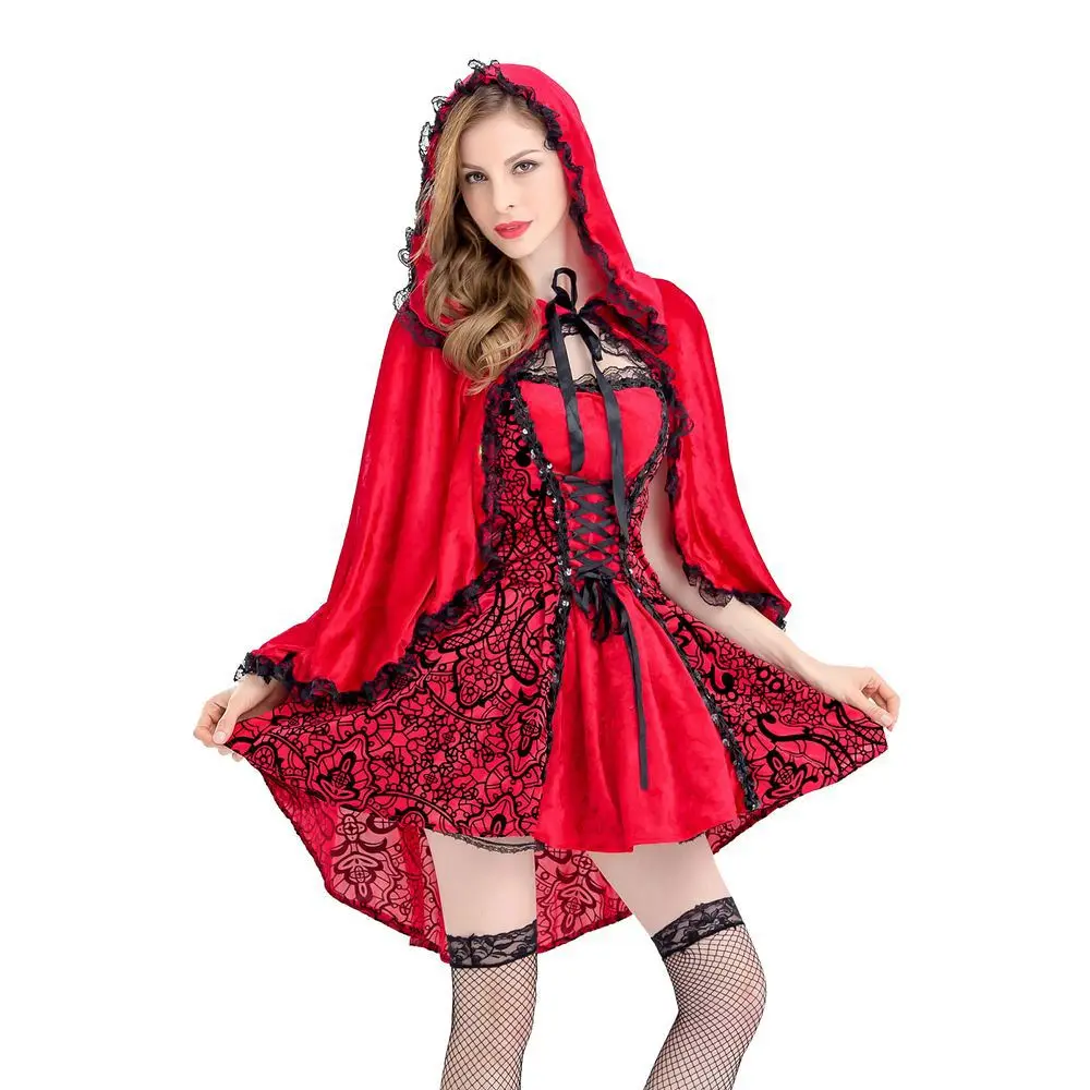 Little Red Riding Hood Costume Queen Dress Halloween Cosplay Uniform 2pc Set Adult Cosplay Costume Party Anime Cosplay Gothic