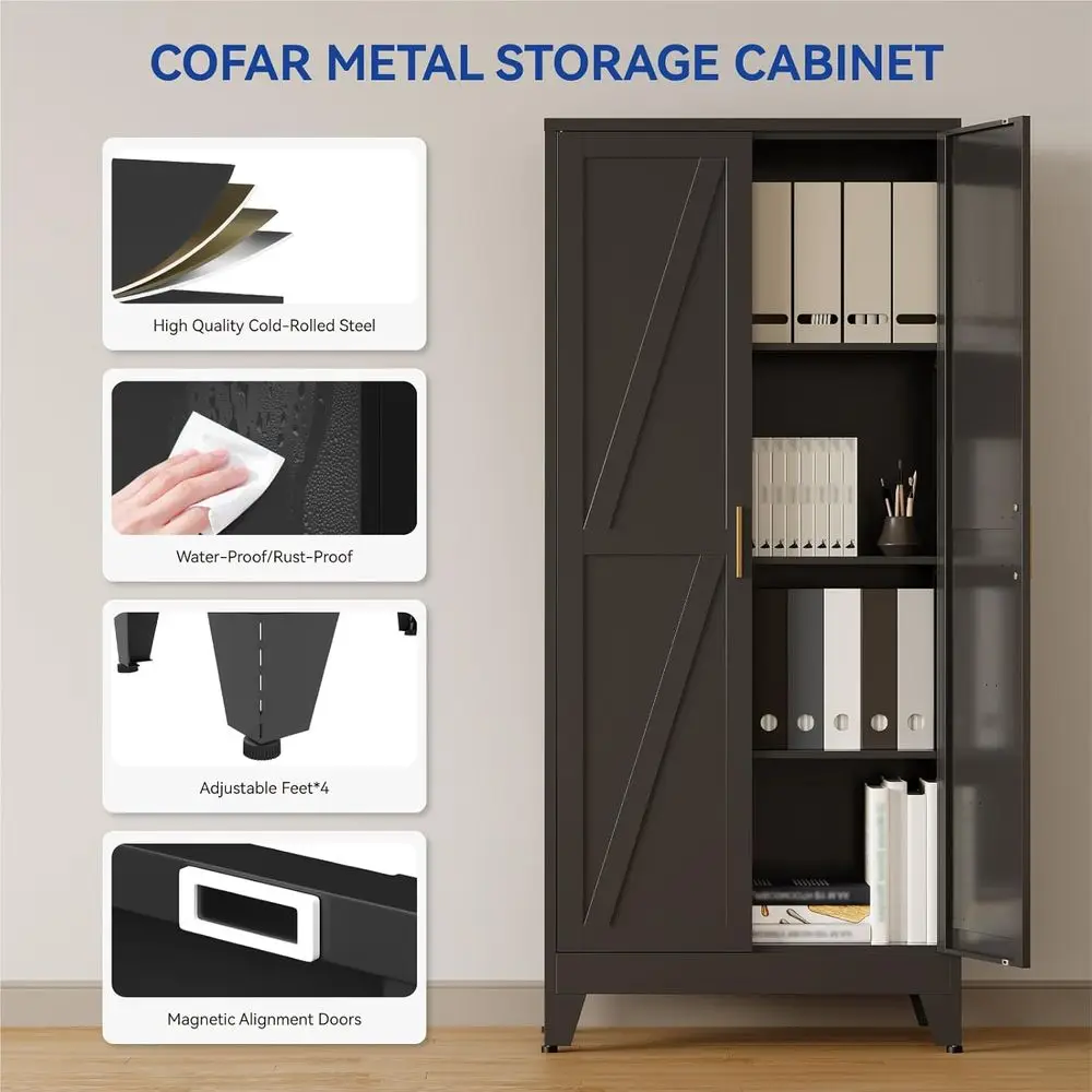 خزانة تخزين معدنية بطول 61 بوصة مع 3 أرفف قابلة للتعديل وأبواب الحظيرة، وخزانة على طراز المزرعة للمرآب والمطبخ والمخزن #6