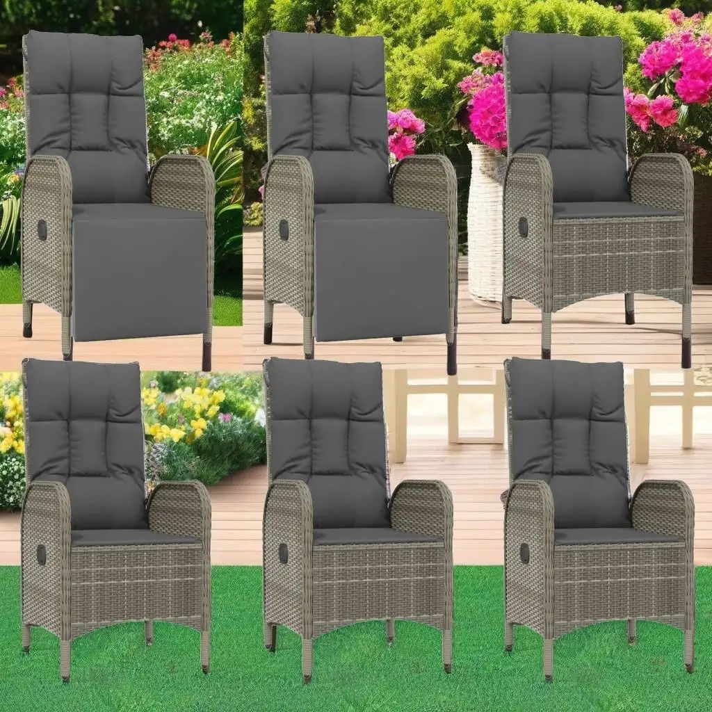 7-Piece Gray Poly Rattan Patio Dining Set with Cushions - Outdoor Furniture for Garden & Balcony