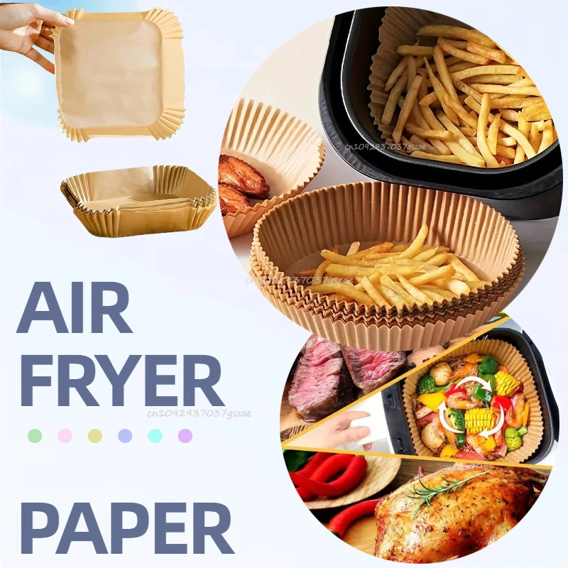 Luftfritteuse, Einwegpapier, quadratisch, rund, Backpapier, Grillplatte, Antihaft-Matte, für Küche, Ofen, ölabsorbierendes Papierwerkzeug