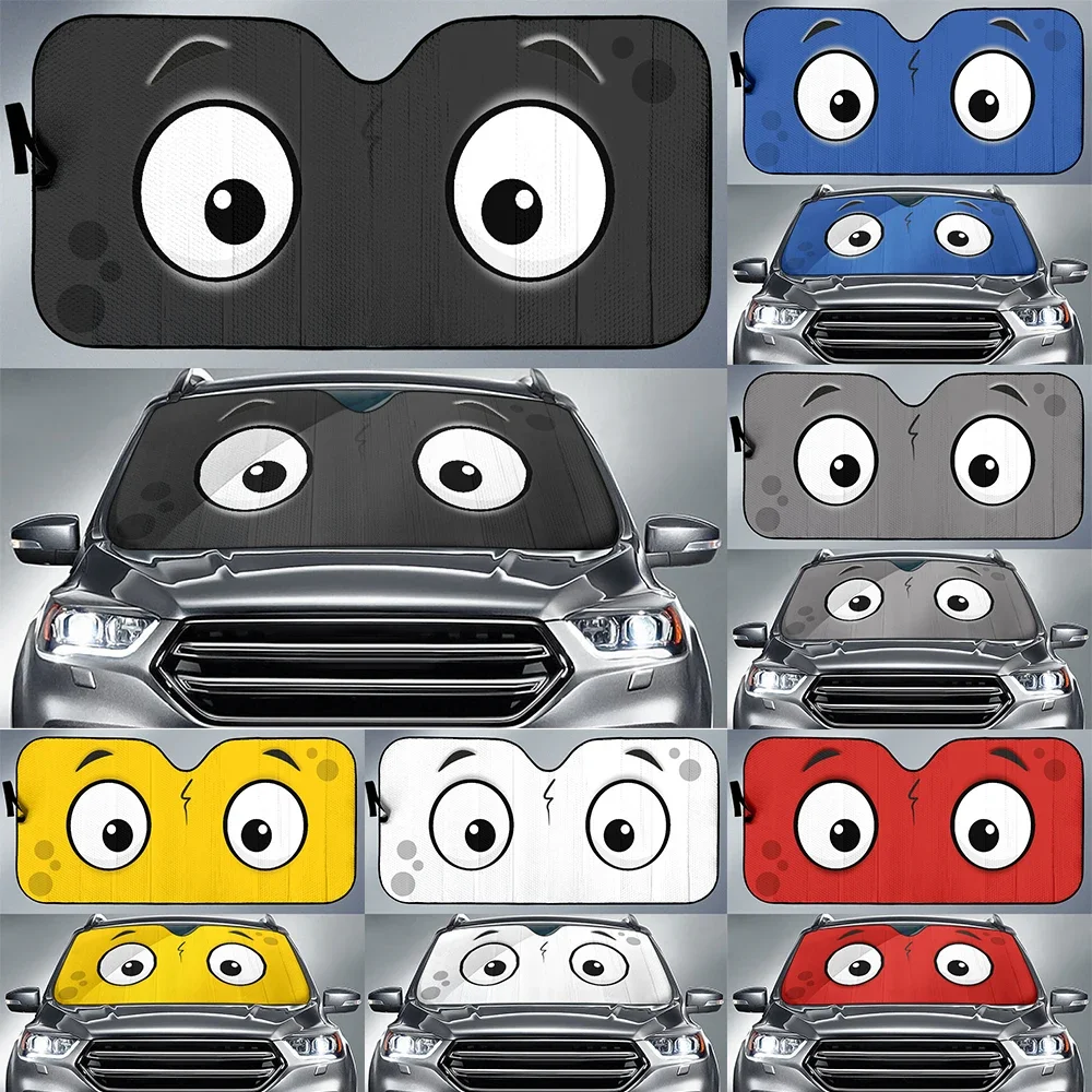 Slight Surprised Cartoon Eyes Car Auto Sunshades Heat Resistant, UV Resistant Car Auto Sunshades