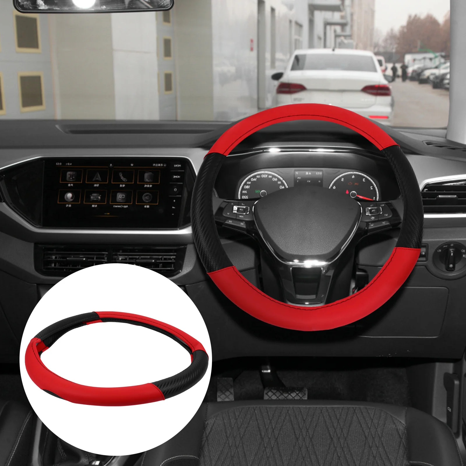 

1Pcs Steering Wheel Cover Fiber Material Universal Anti-Slip Heat Resistant Durable Car Protector Sleeve for Auto Driving Use