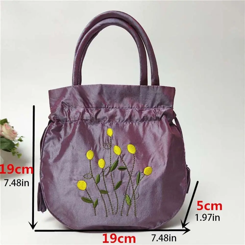 Bolso de seda satinada con bordado de hojas Hanfu, bolso de mano de flores de estilo étnico, bolso de almacenamiento para teléfono, bolso de cubo Floral coreano, diario