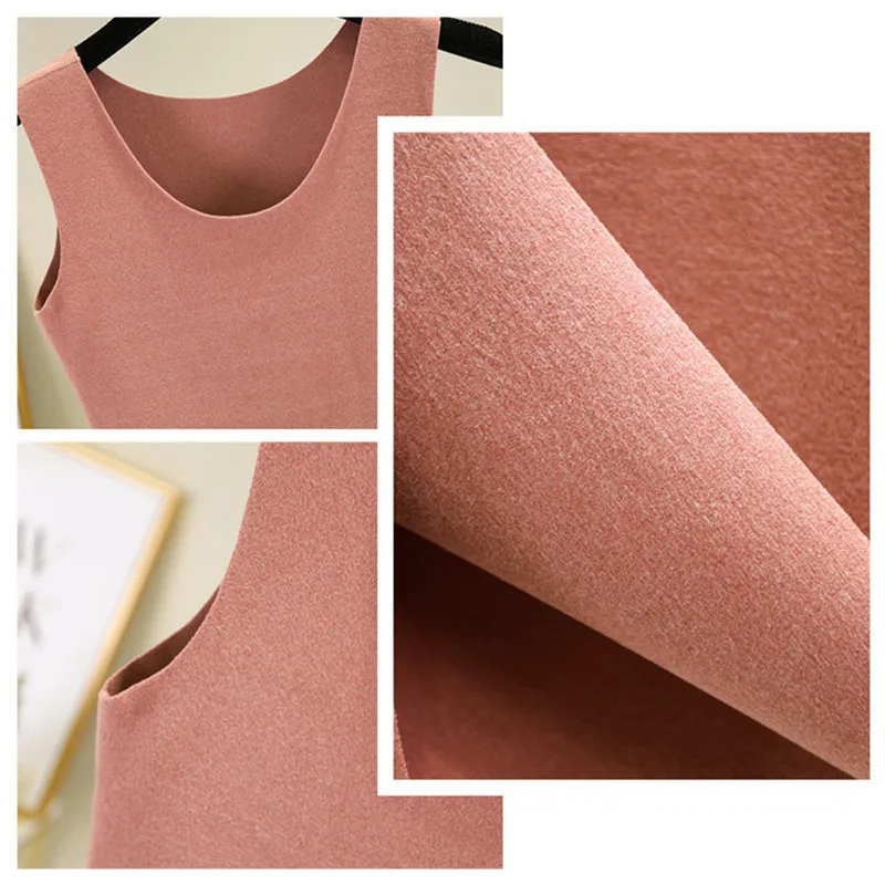 Tagkita Women's Thermal Vest Seamless Fleece Lined Thickened Sleeveless Inner Wear Brushed Close-Fitting Base Shirt