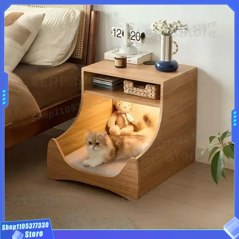 Vintage Medieval Nightstand for Bedroom Living Room Corner Small Side Table Removable Cabinet for Cat and People Shared Sofa