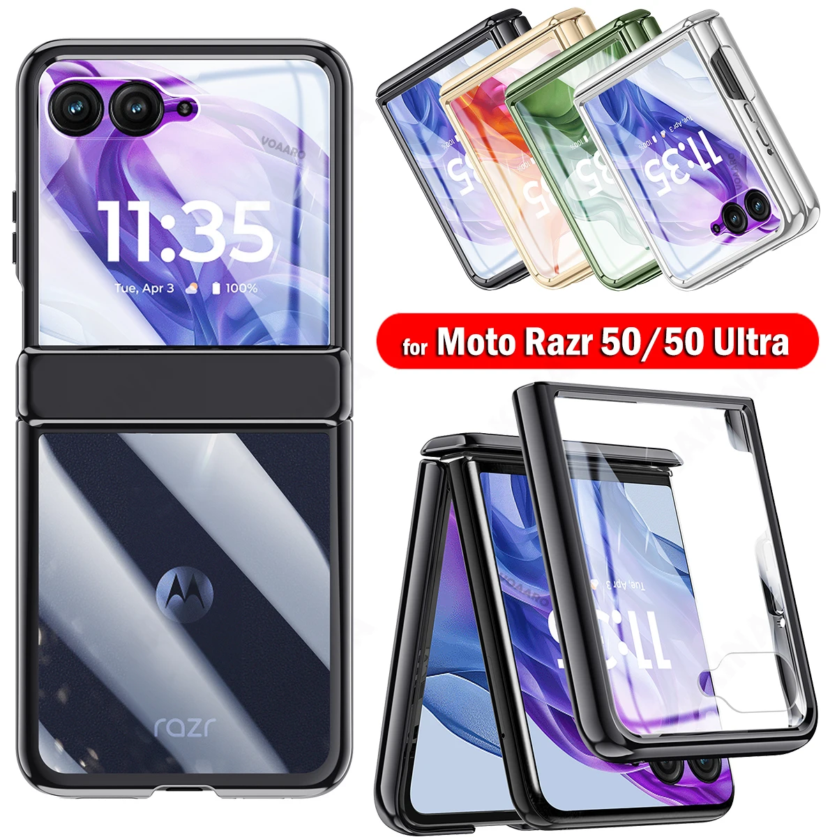 Clear Case For Motorola Razr 50 Ultra Razr Plus Moto Razr 50Ultra Razr+ Fundas Plating Hinge Case Small Screen Glass Film