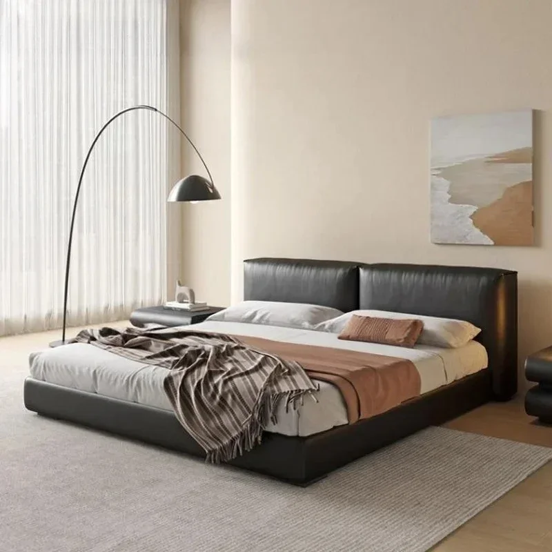 

Tofu Block Minimalist Bed Leather Master Bedroom Upholstered Wedding Modern Minimalist Double Soft