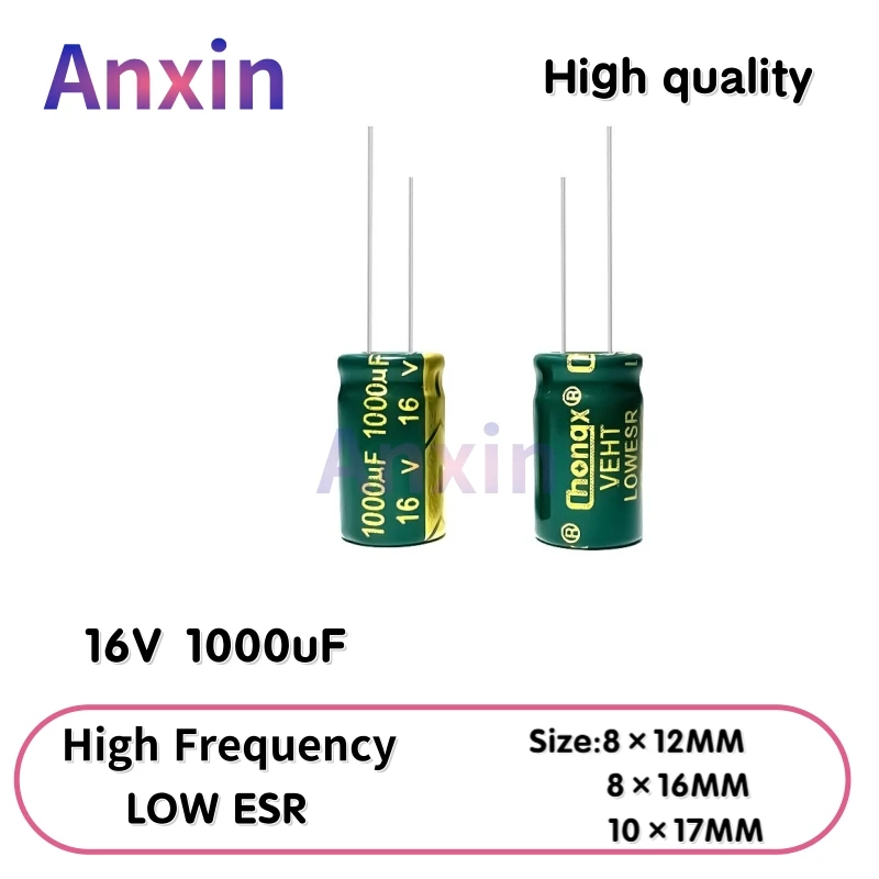 

20PCS 16V1000uF Aluminum Capacitor, High Frequency Low ESR 105°C Radial for Power Supply/Solar Inverter Size: 8×12/8×16/10×17MM