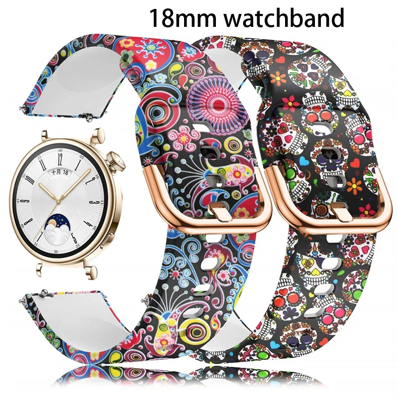 18mm Printed Silicone Strap For huawei watch GT 4-5 41mm Sport Women bracelet For Garmin Vivoactive 4S/Venu 2s bands Accessories