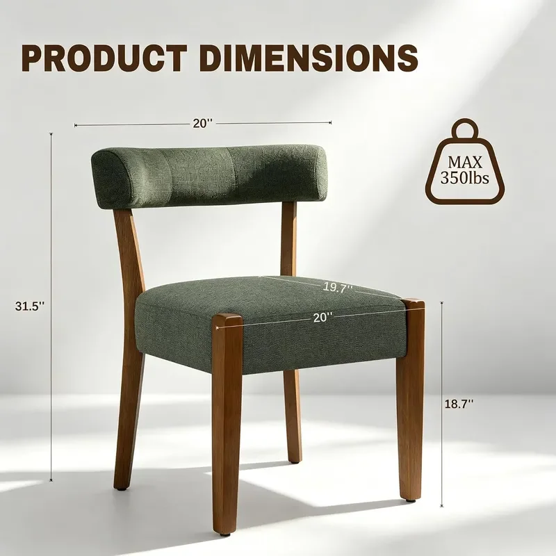 Upholstered Green Dining Chairs Set of 6 Walnut Wooden Kitchen Dining Room Chairs Mid Century Modern Fabric Farmhouse Dining