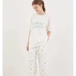 Pajama Room Wear Women's Pajamas  Sleepwear Summer  Short Sleeve T-shirt  Trousers Shorts  Loungewear Women COTTON