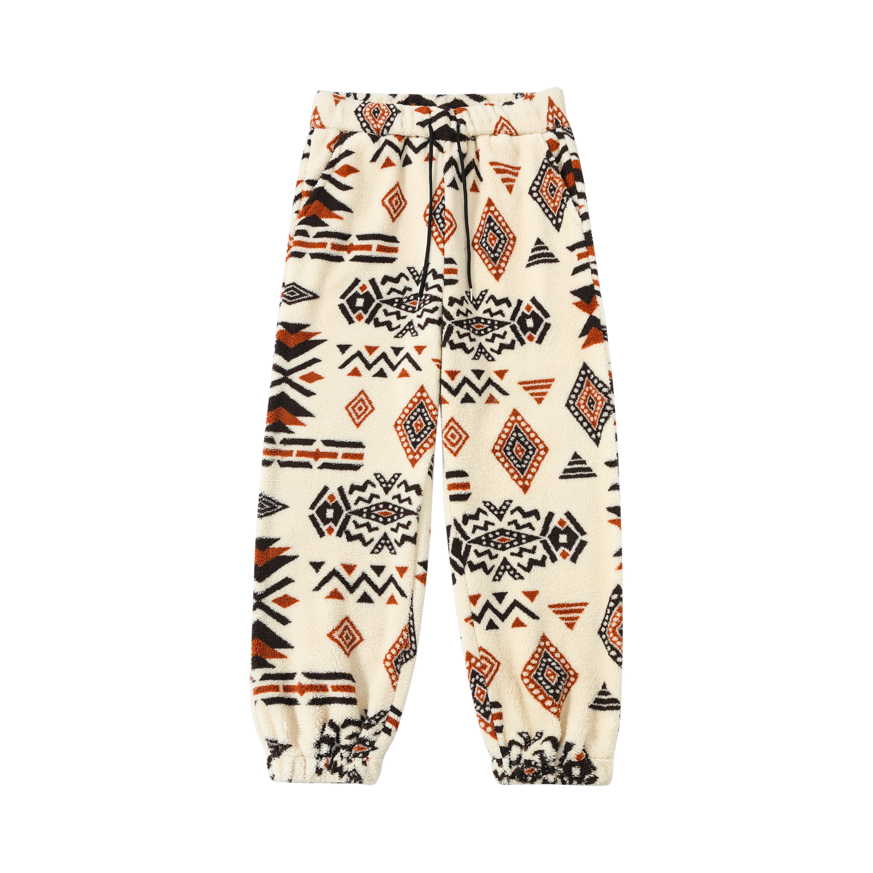 

Men's Trendy Ethnic Print Fleece Joggers - Elastic Waist & Reflective Trim, Cuffed Legs, Safe for Winter Night Streetwear Daily