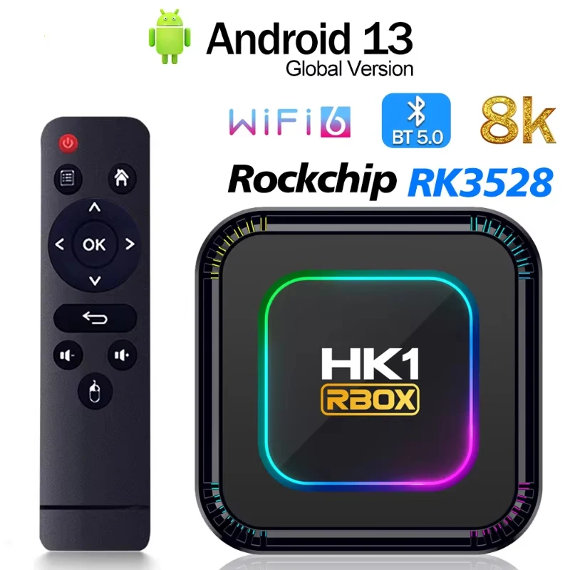 

HK1 RBOX K8 Smart Android TV BOX RK3528 2.4G&5G Dual WiFi6 BT5.0 100M LAN HD Media Player 8K HDR Set Top Box Android 13 Ethernet