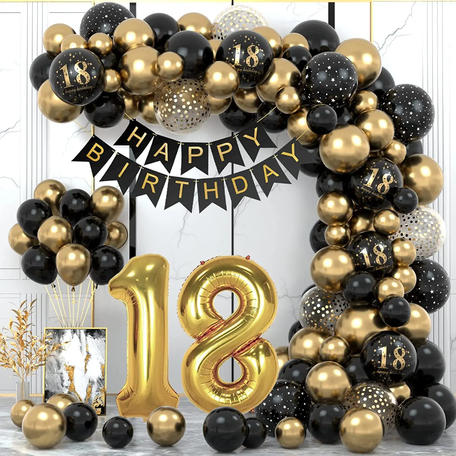 2024 room decor 18 30 40 50 Years Happy Birthday Latex Balloons Black Gold Arch Kit Globos Party Decoration Boy Girl Men Wome