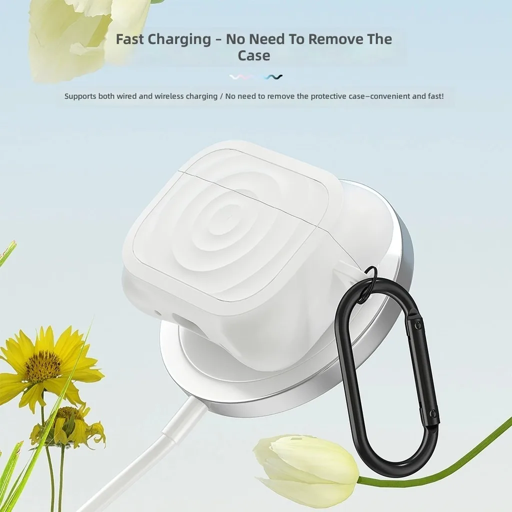 Compatible with AirPods 4 / 5 Case, Wave Texture Silicone Cover with Metal Lanyard, Split Body