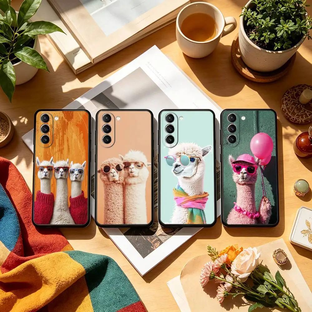 Animals A-Alpaca Funny  Phone Case For Samsung S26,S25,S24,S23,S22,S21,S30,Ultra,Plus,Fe,Lite,Note,10,Black Cover
