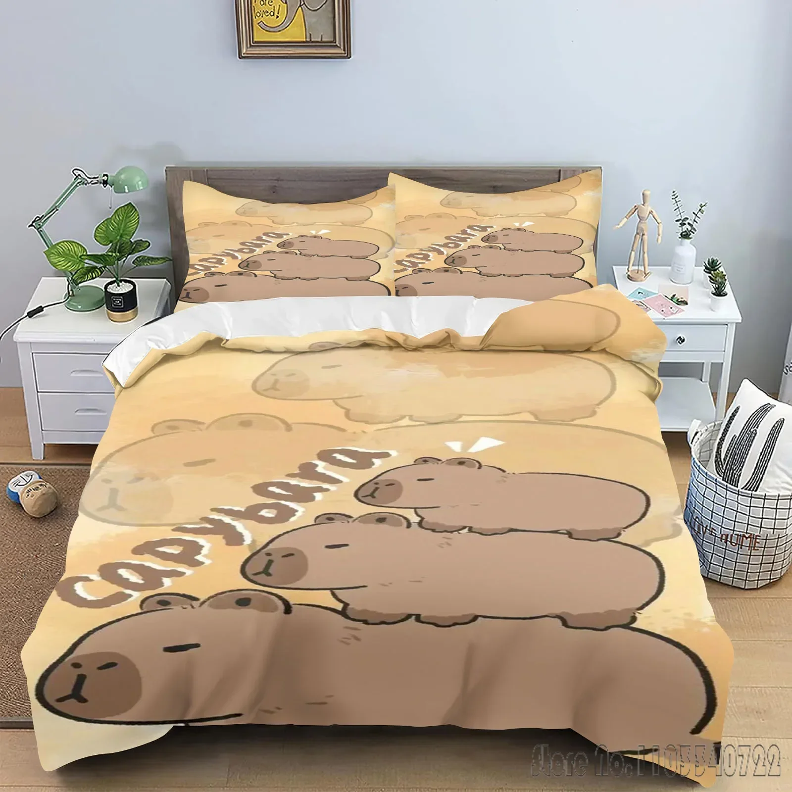 Capybaras Cartoon Love Child Duvet Cover Set HD Comforter Cover Bedclothes for Kids Bedding Sets Bedroom Decor