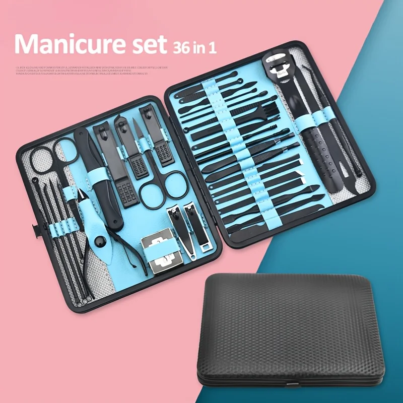 36 pezzi/set tagliaunghie set di strumenti per manicure, con custodia da viaggio portatile, pinze per cuticole e kit taglierina, tagliaunghie professionali