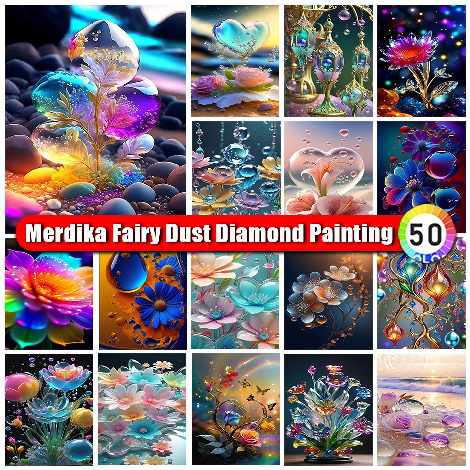 

Merdika Fairy Dust Diamond Painting Kits Rose Flower Cross Stitch Embroidery Sale Floral Lotus Mosaic Home Decoor Needlework