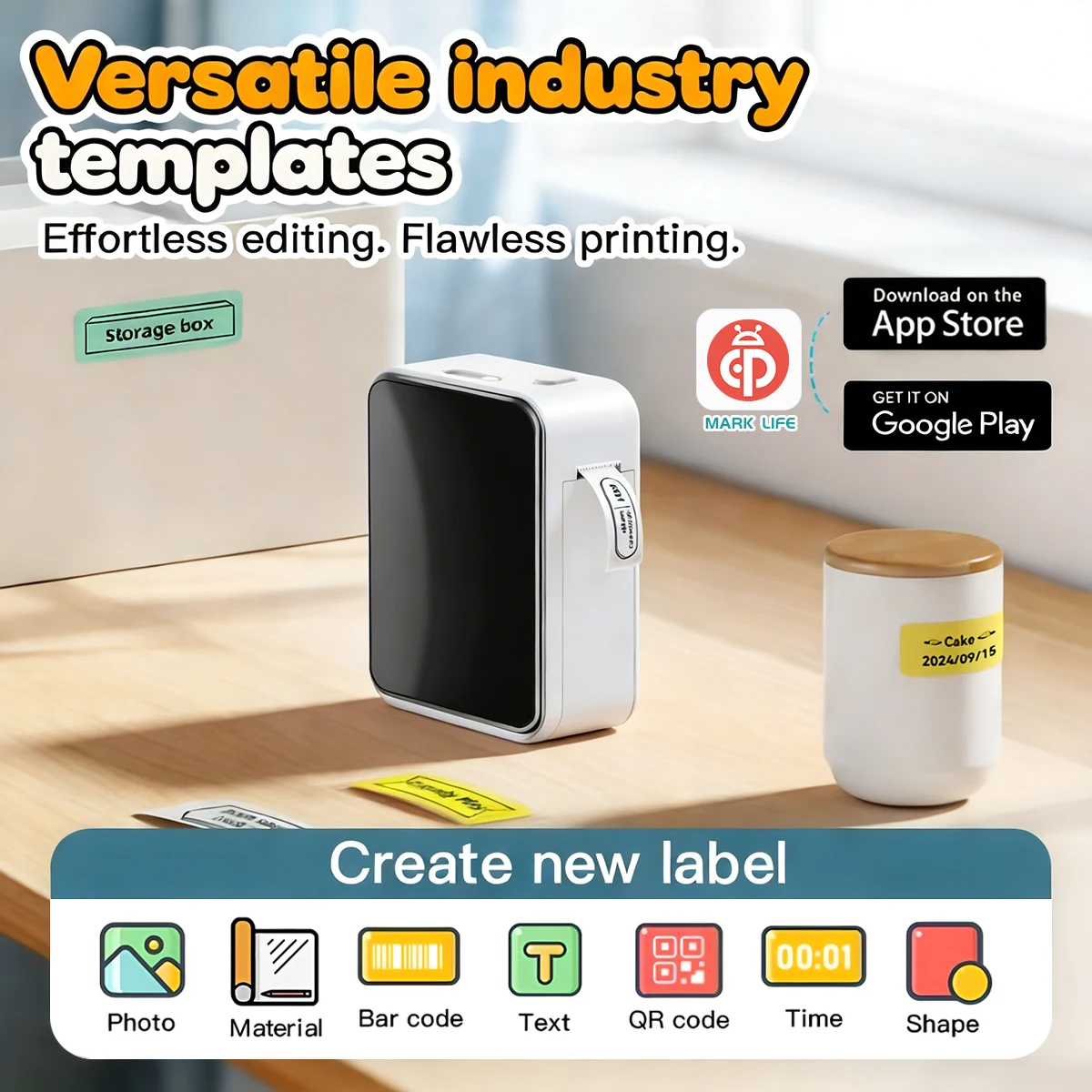 Marklife Thermal Label Printer P15 Protable Bluetooth Adhesive Label Printer For Kitchen Office To Gift/Diy Creative/Marking