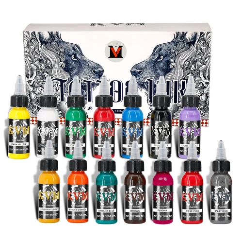 KVM 30ml 7/14 colores tinta de tatuaje profesional para arte corporal planta Natural Micro pigmento tinta de tatuaje permanente para pintura de arte corporal