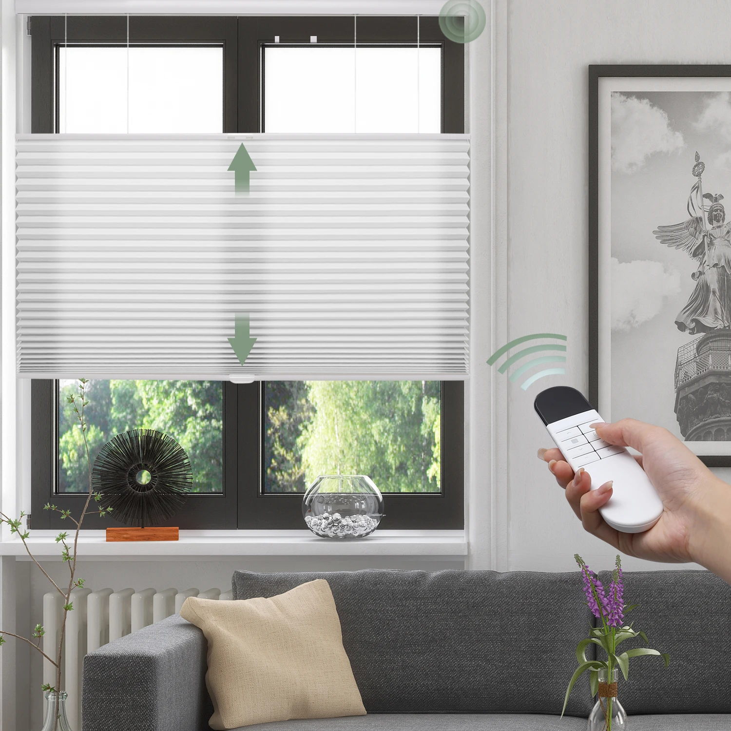 Motorized Hardwired  Motor Top-Down Bottom-Up Dual Honeycomb Shades Alexa & Google Home Compatible with Smart Hub