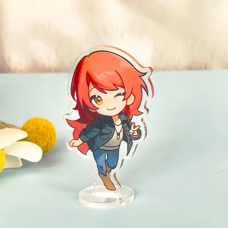 Anime girl acrylic stand, red hair Q-version character stand, anime fan desktop decoration series gift