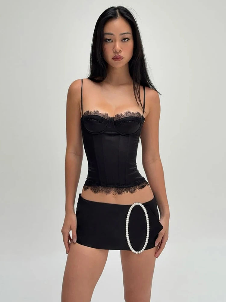Weird Puss Spitzen-Patchwork-Camisole für Damen, tief ausgeschnitten, figurbetont, Musikfestival, Sommer, neuer Trend, sexy, Midnight Hottie, wilde Streetwear – Detail 18