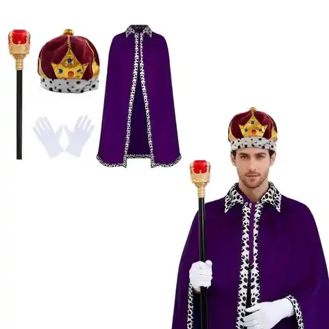 PESENAR Men King Costume 3 Kings Cosutme Prince Robe Nativity Costume Cosplay Outfit Accessories Set