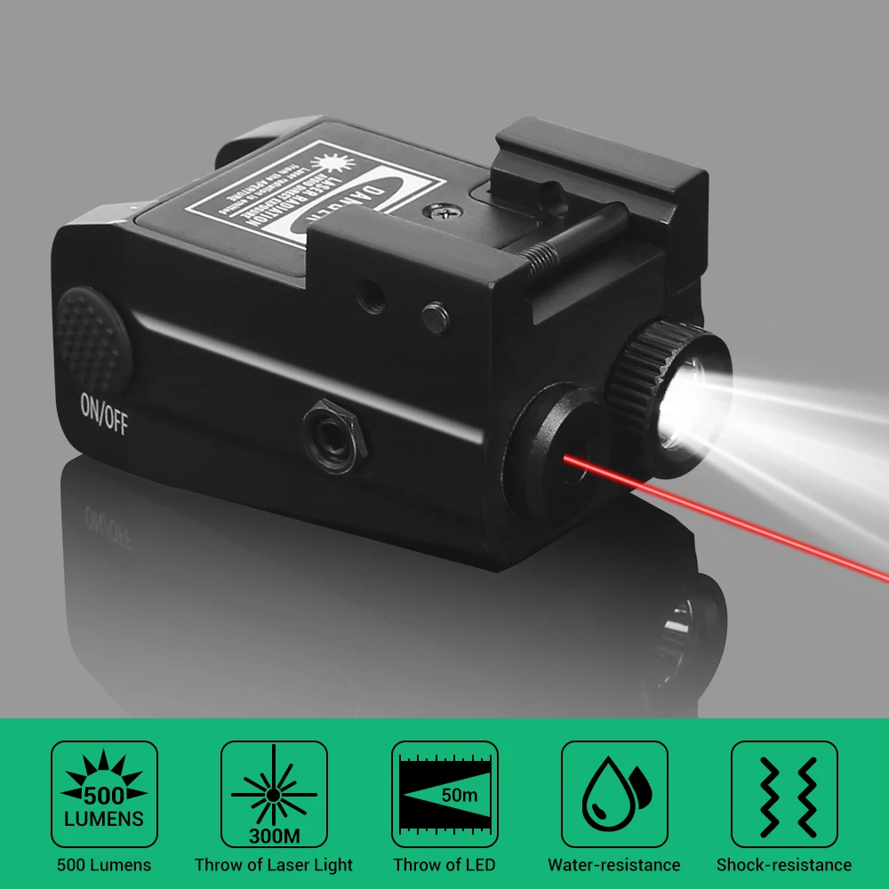 500 Lumens Gun Light Weapon Light Laser Sight Combo Pistol Light with Red/Green Laser Tactical Flashlight Gun Flashlight Airsoft