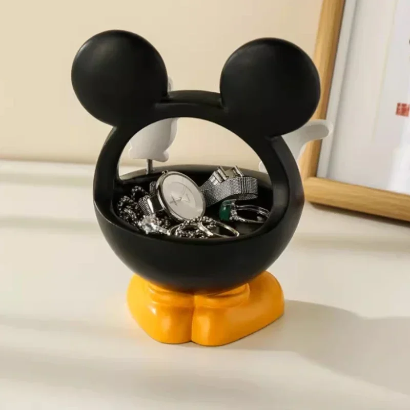 Anime disney mickey figura dos desenhos animados modelo de mesa ornamentos caixa de jóias anel armazenamento decoração para casa relógio rack presentes aniversário