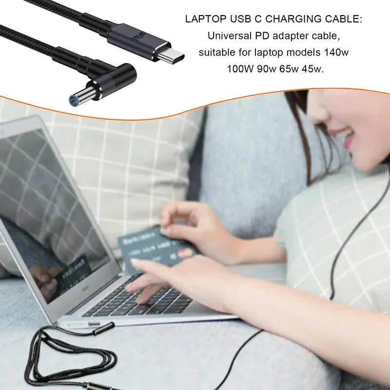 Type C To DC Converter Cable PD 140W Braided Fast Charging Fast Converter Cable 180cm Type C Male To DC Adapter Cable For Travel