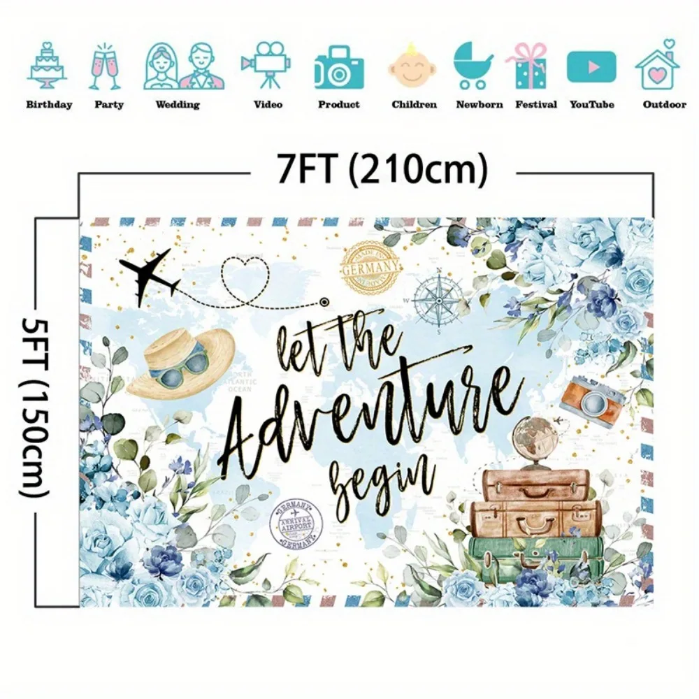 Adventure Awaits Backdrop World Map Let The Adventure Begin Baby Shower Party Decorations Large Travel Theme